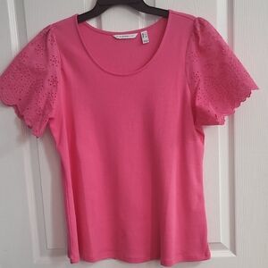 Isaac Mizrahi Pink Eyelit Sleeve Blouse